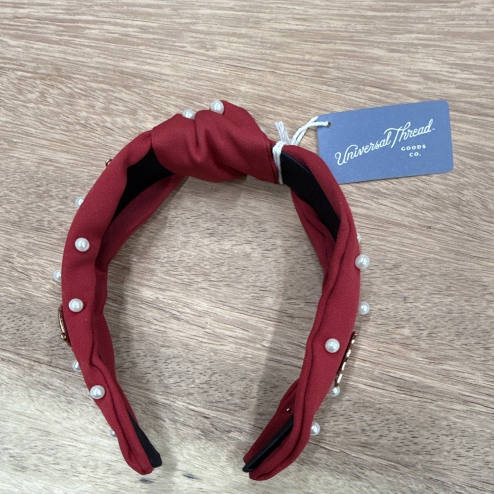 Universal Thread Red Pearl Helmet Accent Beaded Headband Football Theme Women